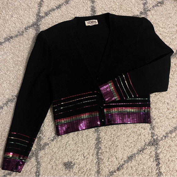 St. John Tops - ST. JOHN Evening Crop Top Rainbow Flat Sequins Sz 2